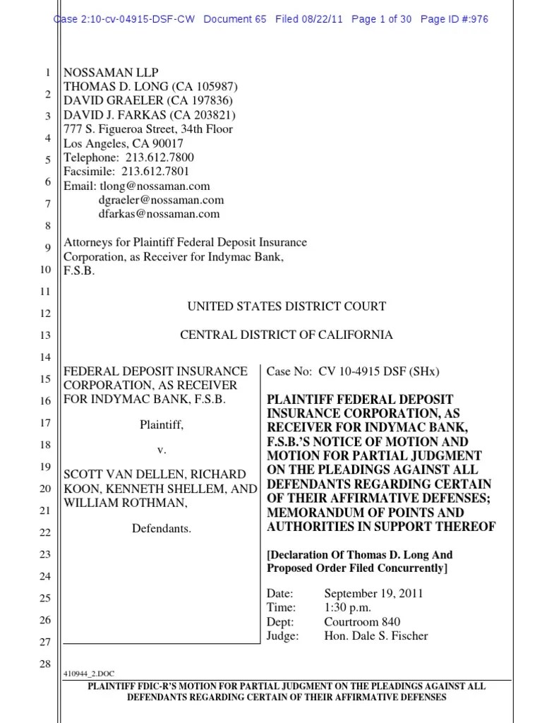 VanDellen Motion for Judgment on the Pleadings Federal Rules Of Civil