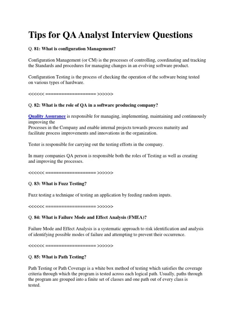 Tips For QA Analyst Interview Questions PDF Vulnerability Formal Verification