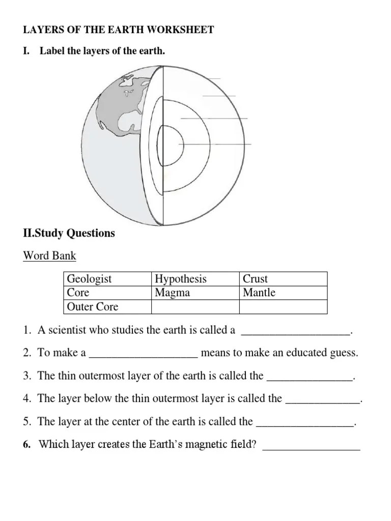 Demo Layers of the Earth Worksheet