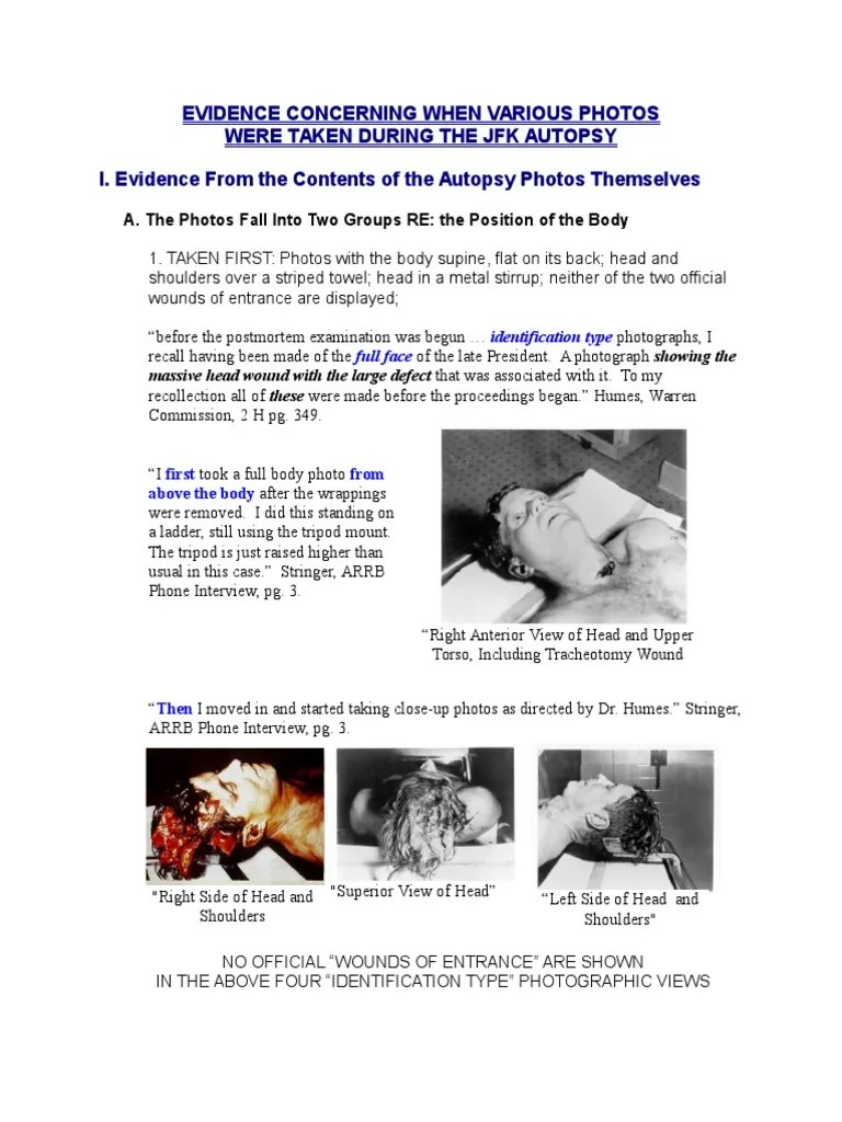 Jfk Autopsy Photo Evidence Analysis Pdf Autopsy Assassination Of