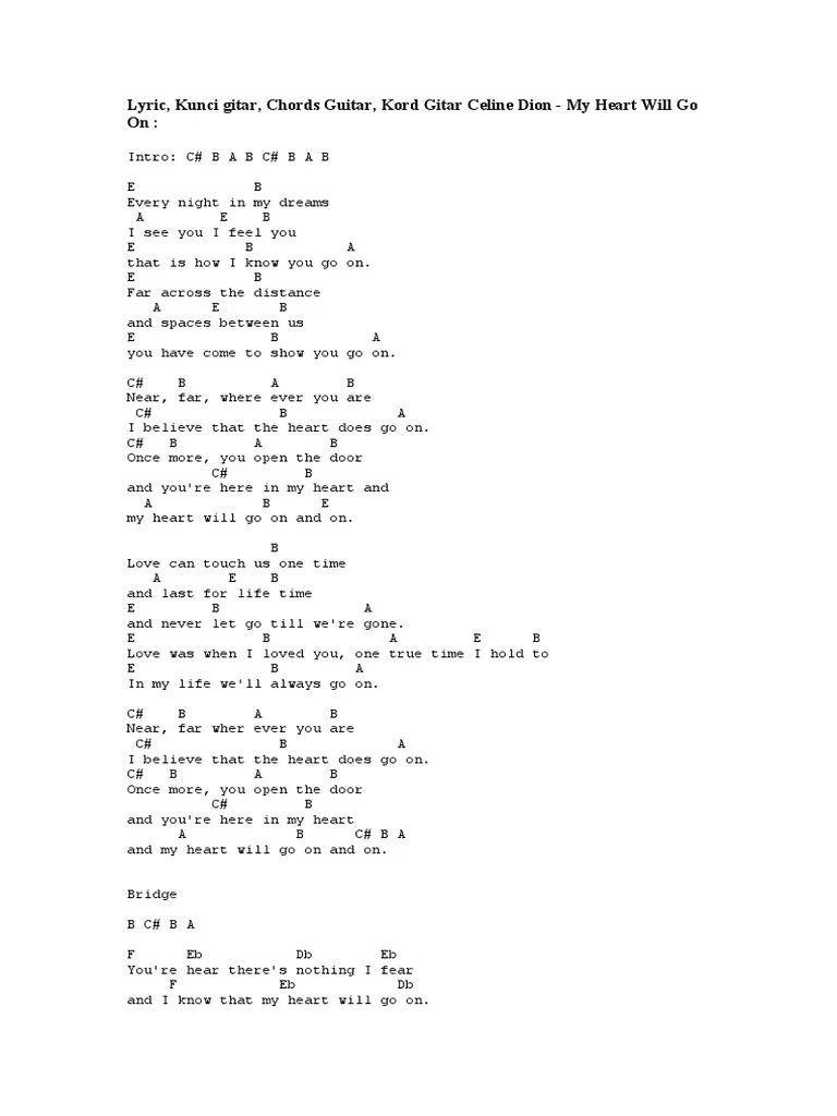Pinakamabilis Lirik Lagu My Heart Will Go On Chord