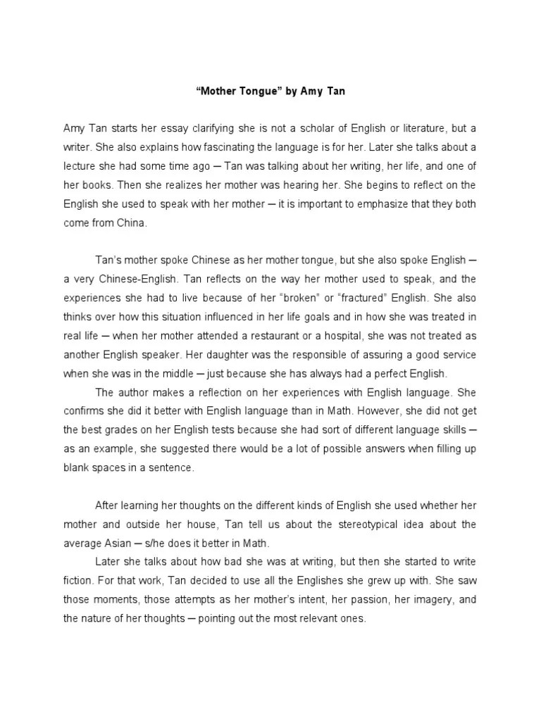 Mother Tongue by Amy Tan Summary