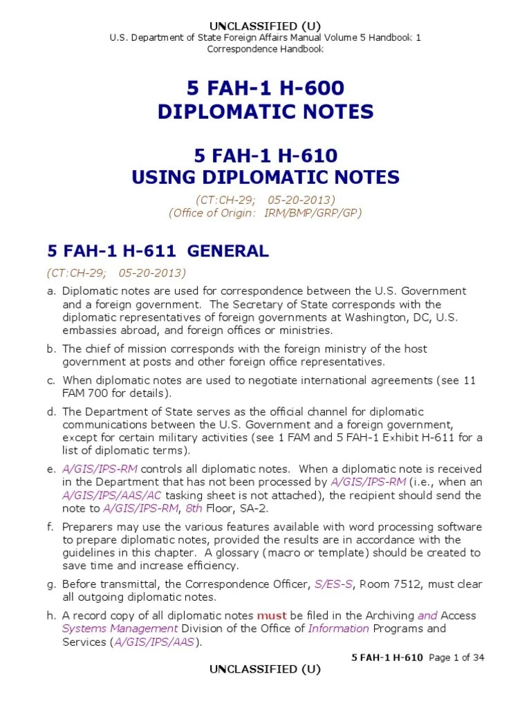 Using Diplomatic Notes Diplomatic Rank Ambassador