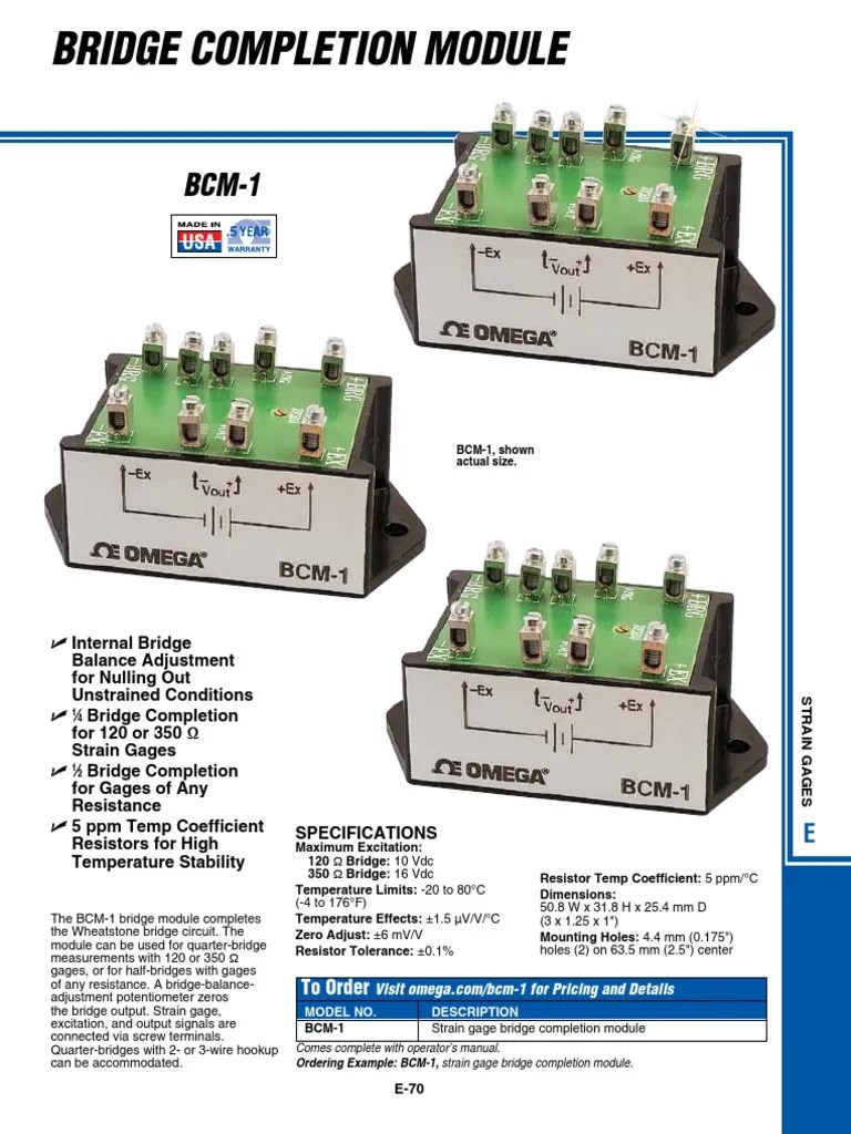 Bridge Completion Module BCM1 Technical Specifications and Operating
