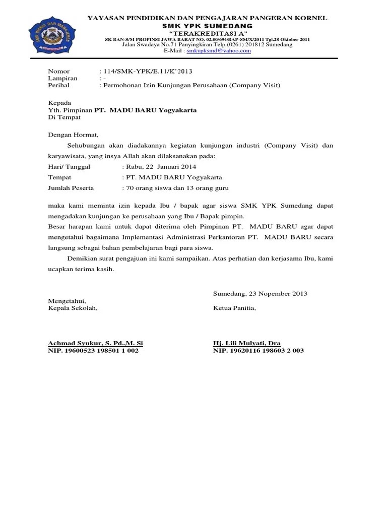 Contoh Surat Permohonan Kunjungan - Contoh Surat