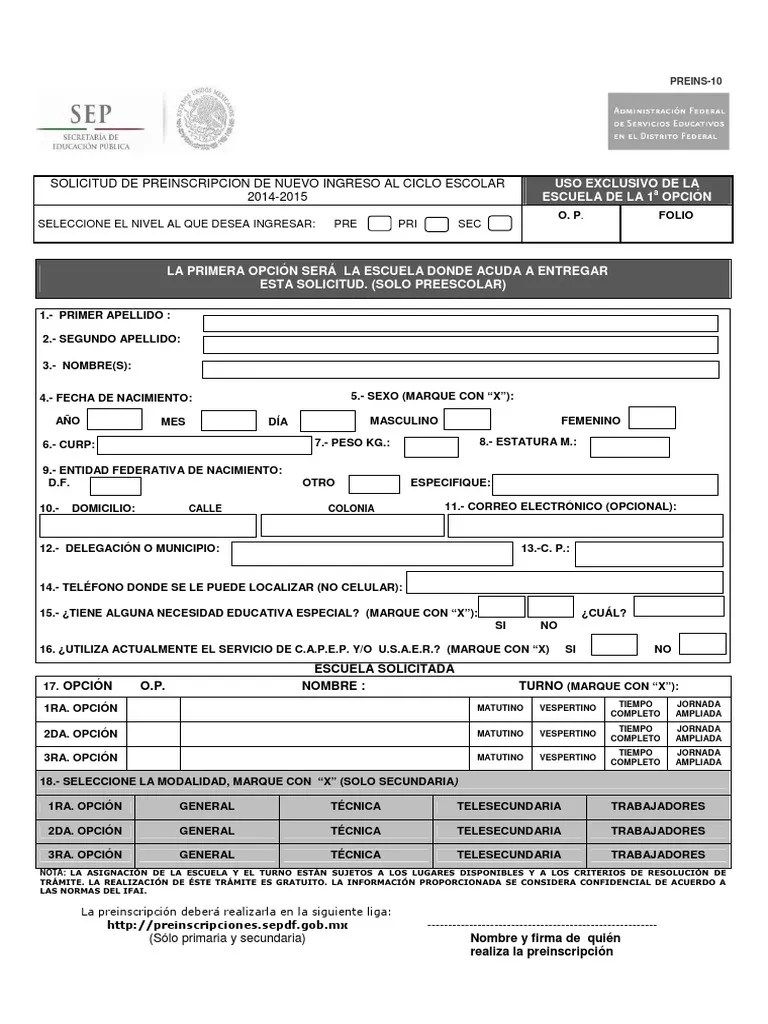 Solicitud Preinscripcion PREINS10 PDF Educación Secundaria