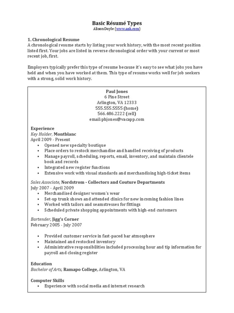 Basic Résumé Types Résumé Microsoft Access