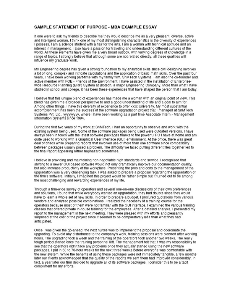 Sample Statement of Purpose Mba Example Essay Graphical User Interfaces