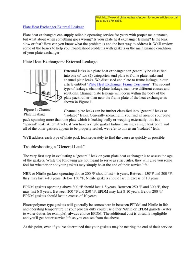 Plate Heat Exchanger Troubleshooting PDF Leak Heat Exchanger