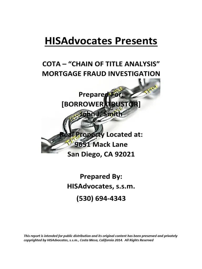 Chain of Title Assessment Deed Of Trust (Real Estate) Mortgage Law