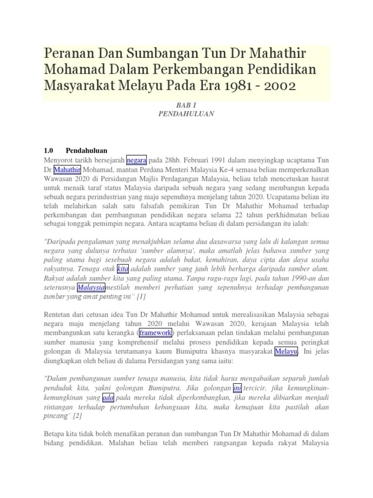 Peranan Dan Sumbangan Tun DR Mahathir Mohamad Dalam