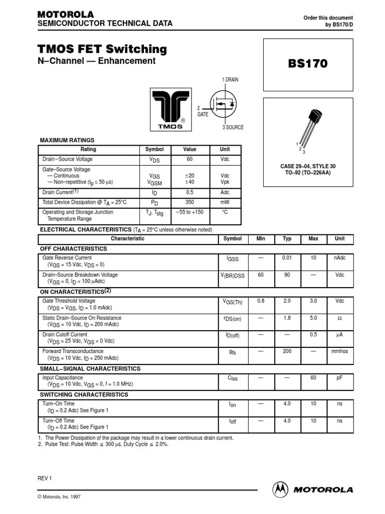 BS170 Transistor data sheet Field Effect Transistor Amplifier