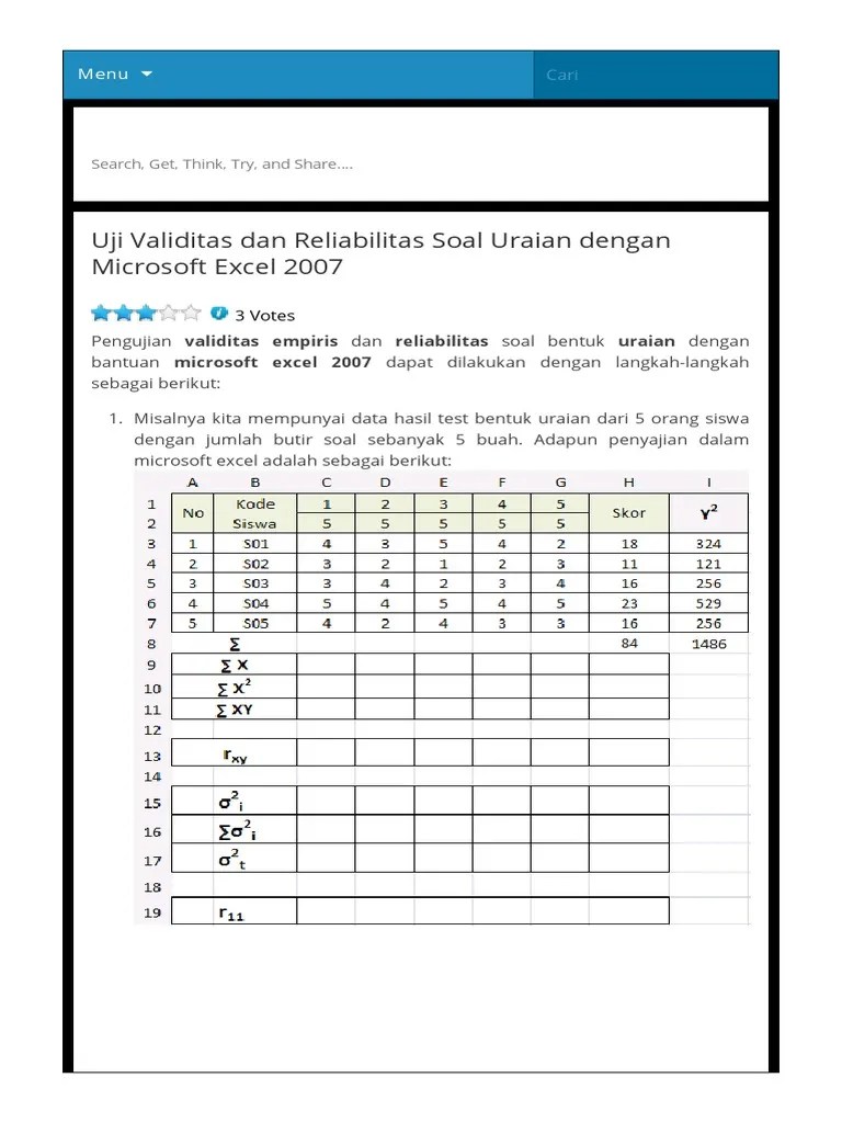 Uji Validitas Dan Reliabilitas Soal Uraian Dengan