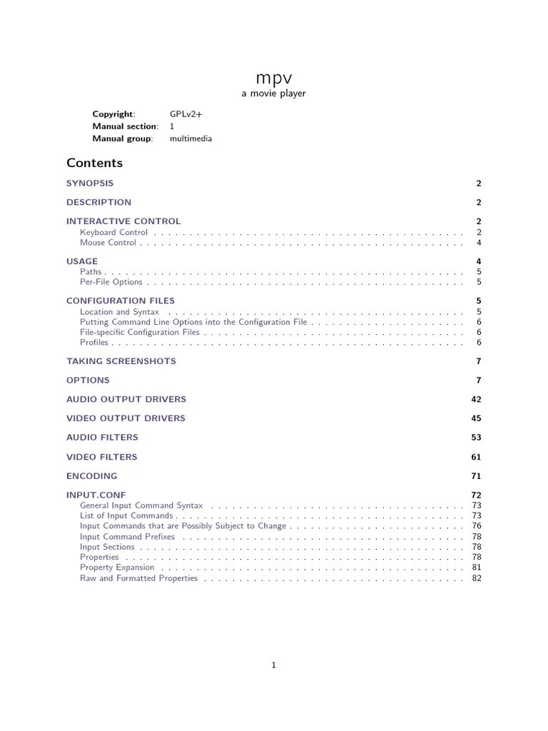 Manual MPV PDF Codec Command Line Interface