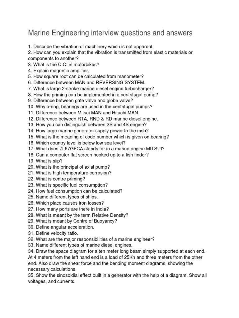 Marine Engineering Interview Questions and Answers Diesel Engine Pump