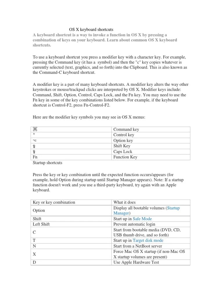 OS X Keyboard Shortcuts PDF Computer Keyboard Keyboard Shortcut