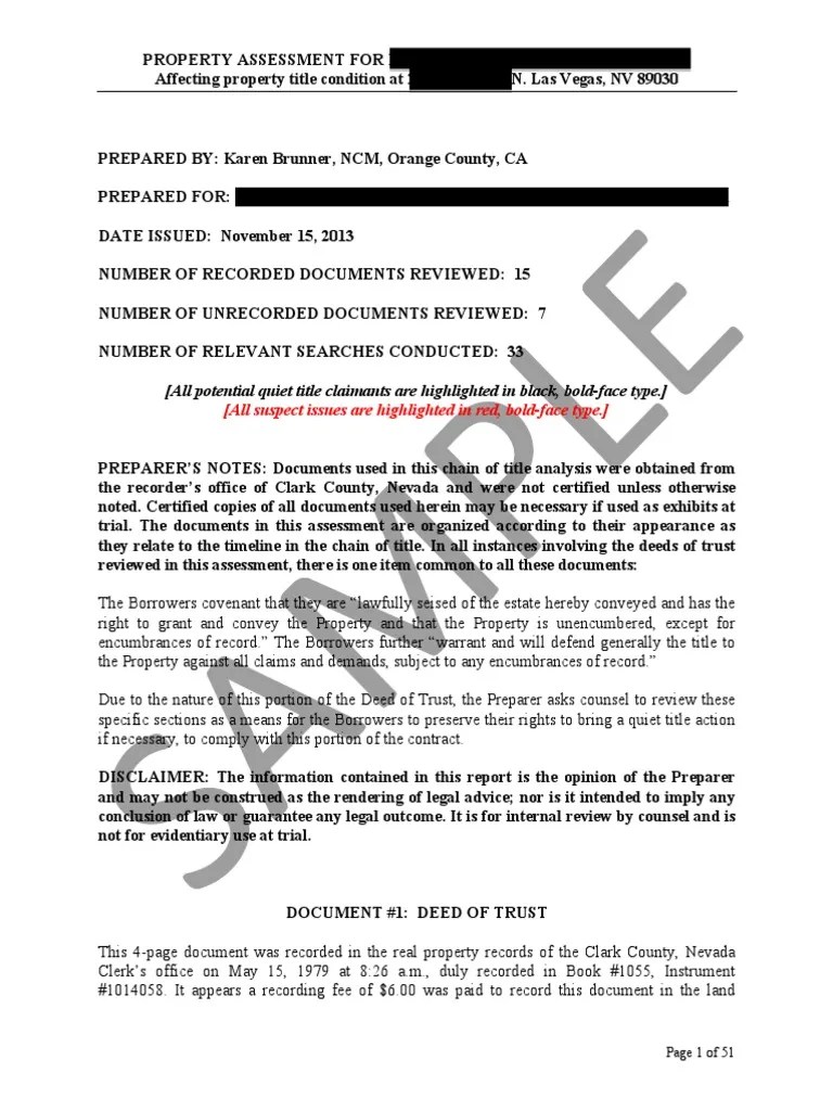 Chain of Title Assessment (COTA) Sample Notary Public Deed Of Trust