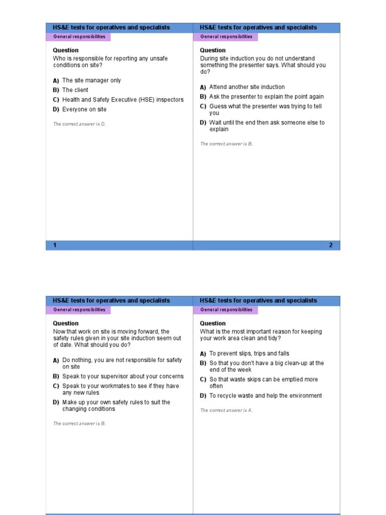 Health, Safety and Environment Test For Operatives and Specialists in