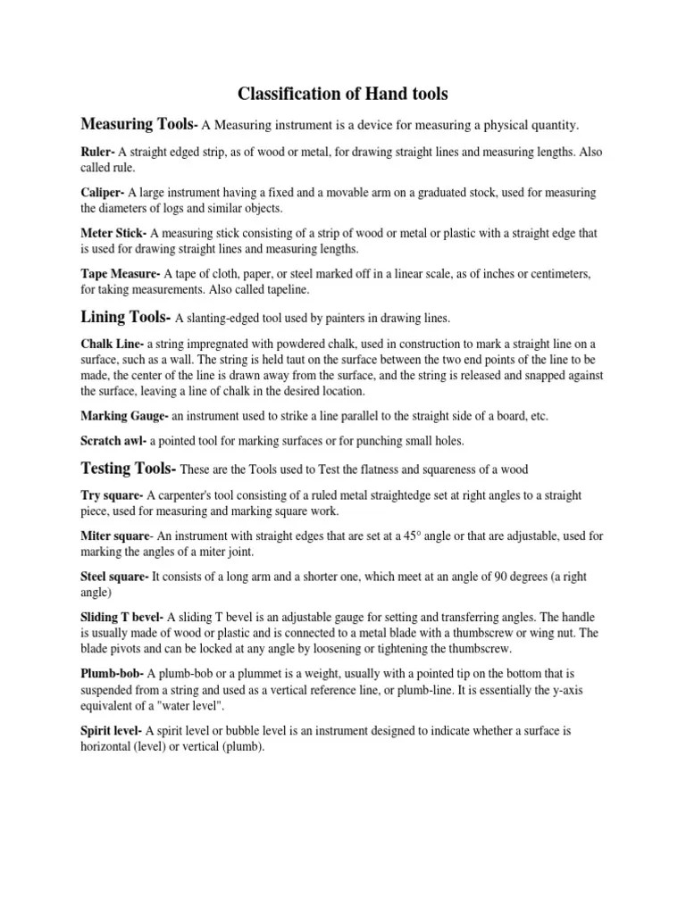 Classification of Handtools Drill Tools