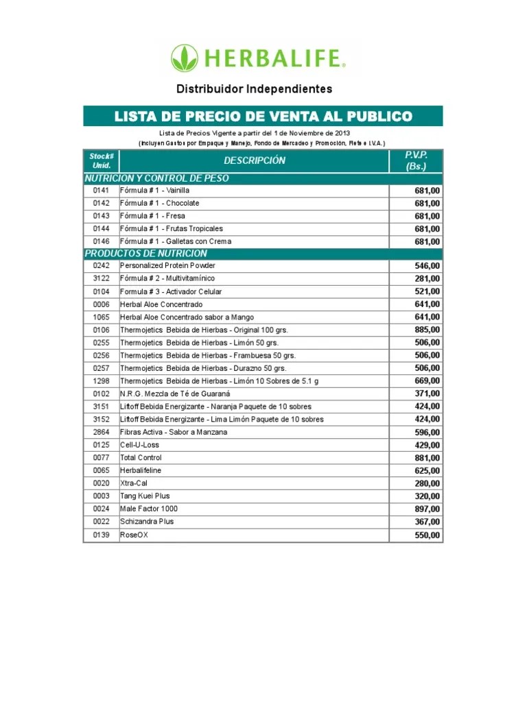 Lista de Precio de Productos Herbalife Con Descuento Actualizada Al PVP