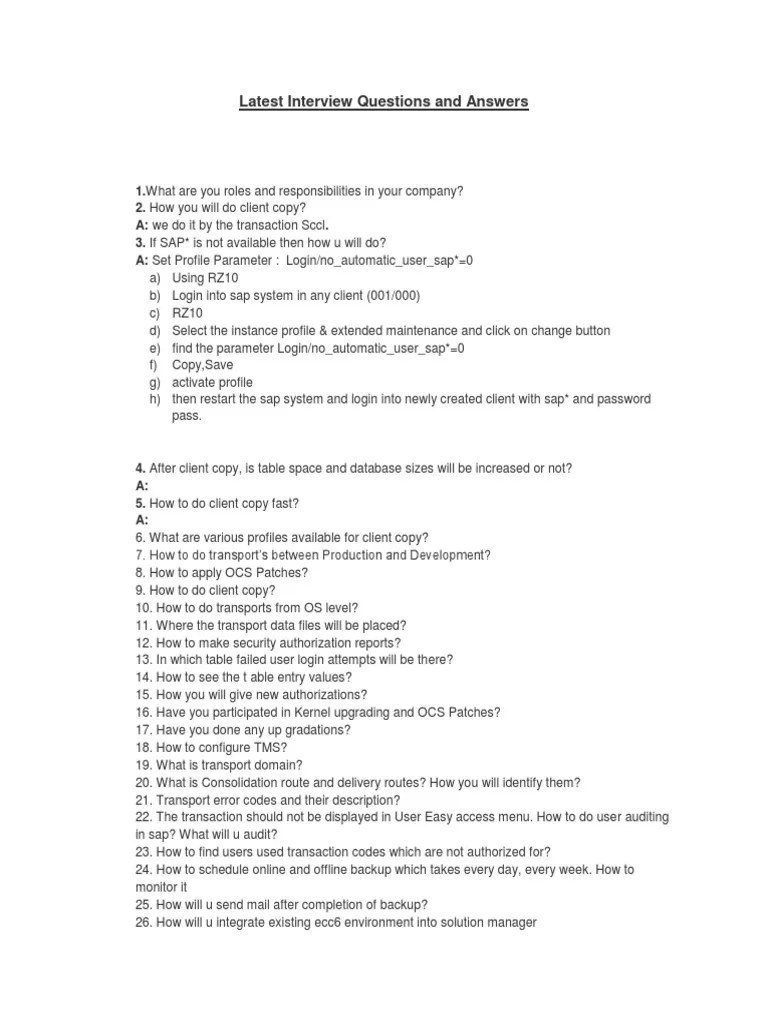 Latest Interview Questions and Answers Oracle Database Operating System