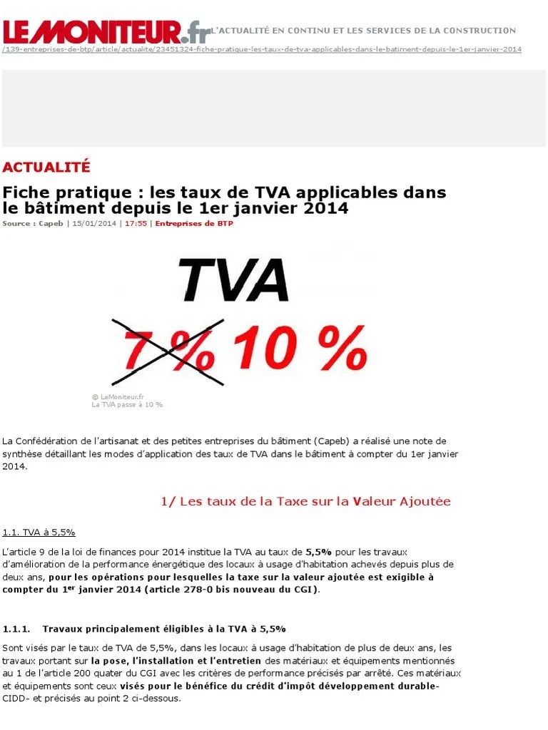 Fiche pratique les taux de TVA applicables dans le bâtiment depuis le