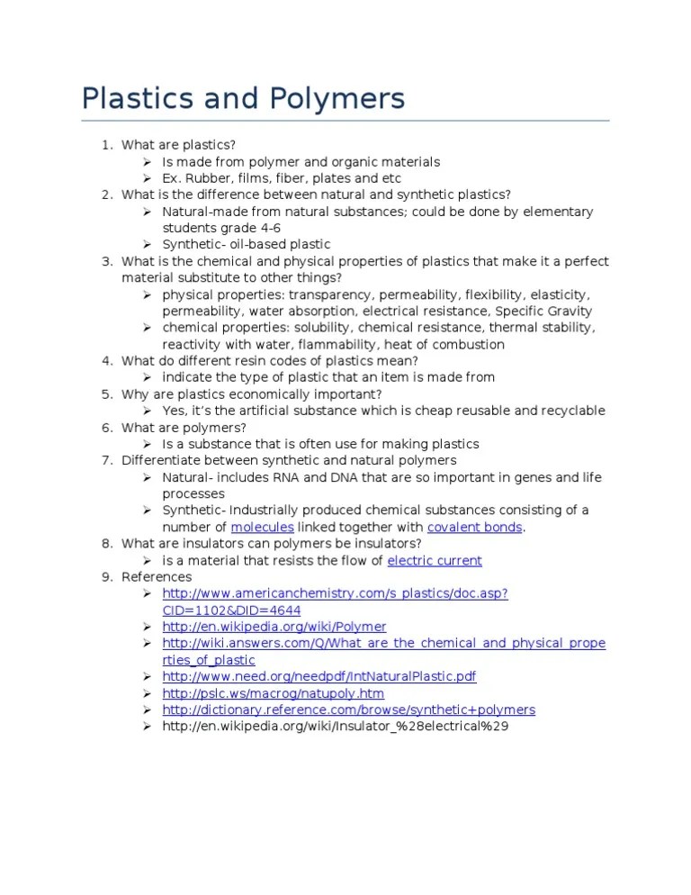 Differences Between Plastics and Polymers PDF