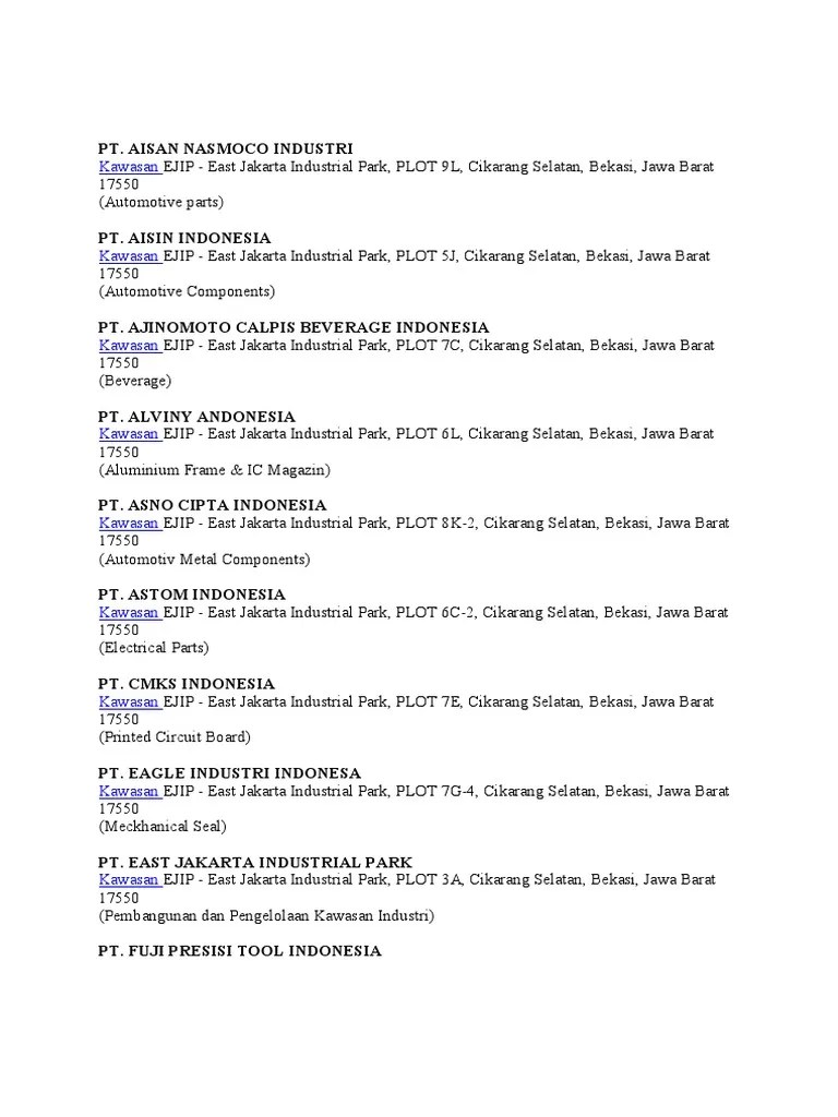 Alamat Perusahaan EJIP | PDF