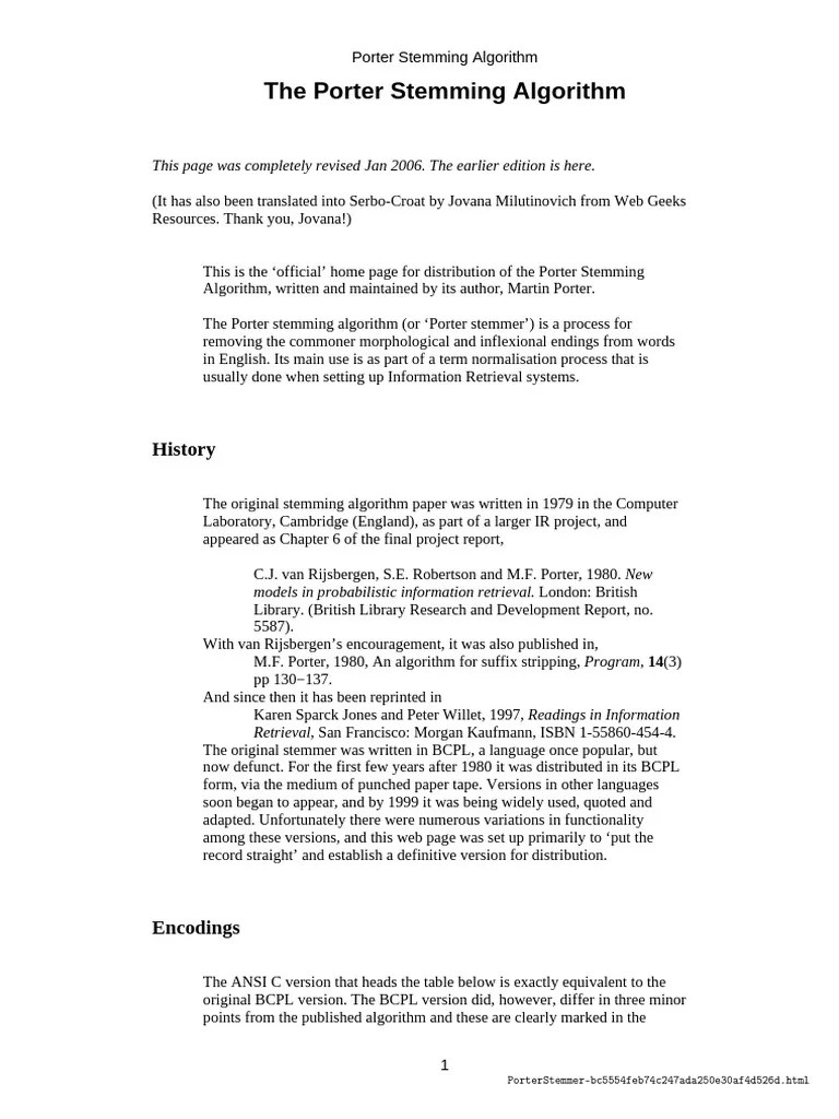 The Porter Stemming Algorithm History PDF Computer Programming