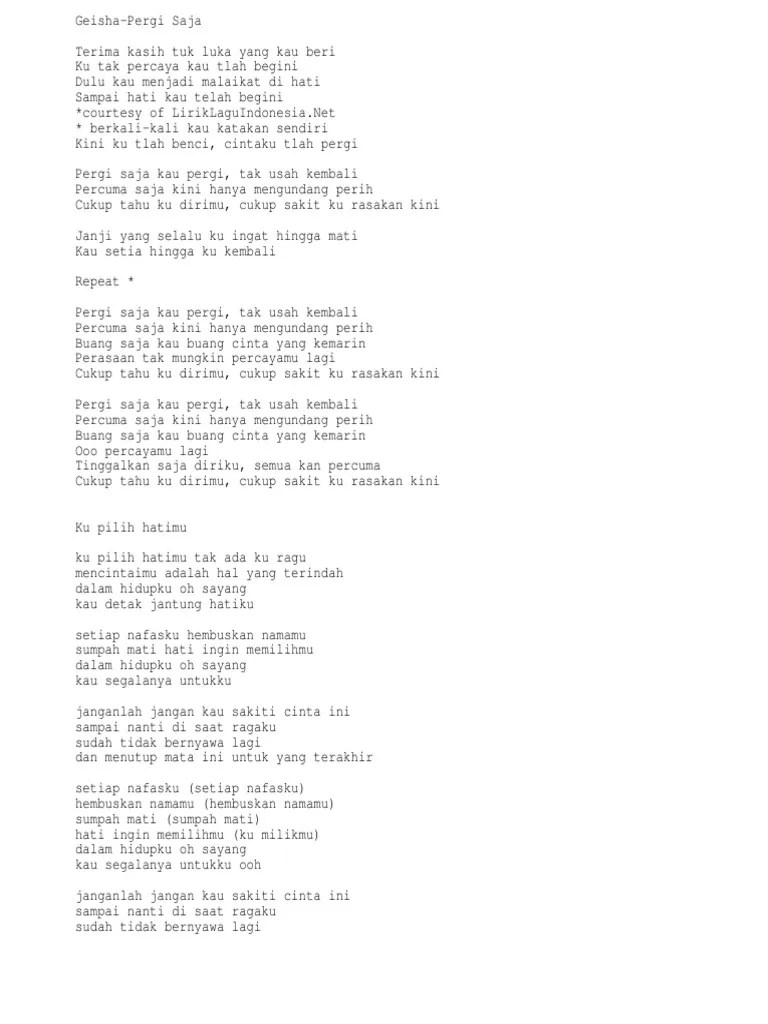 Lirik Lagu Momo Geisha Pergi Saja