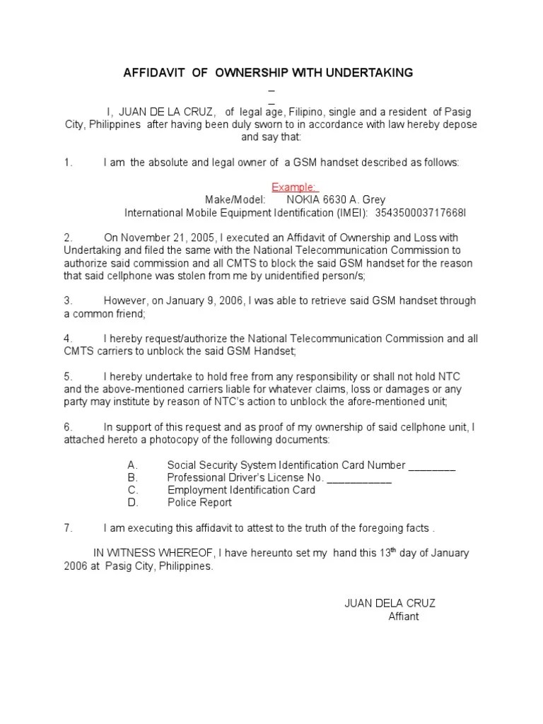 Affidavit of Ownership PDF