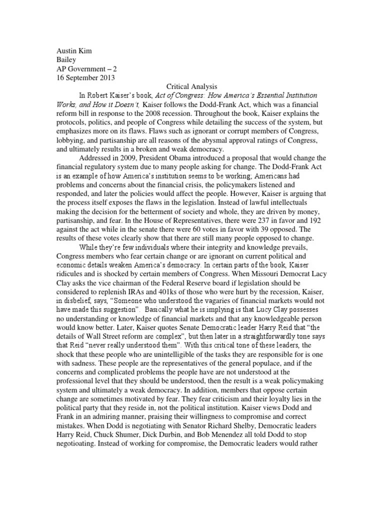 Act of Congress Government Essay PDF United States Congress