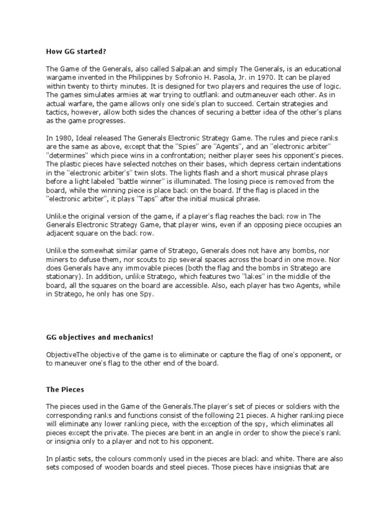 Game of The Generals PDF Traditional Games Traditional Board Games