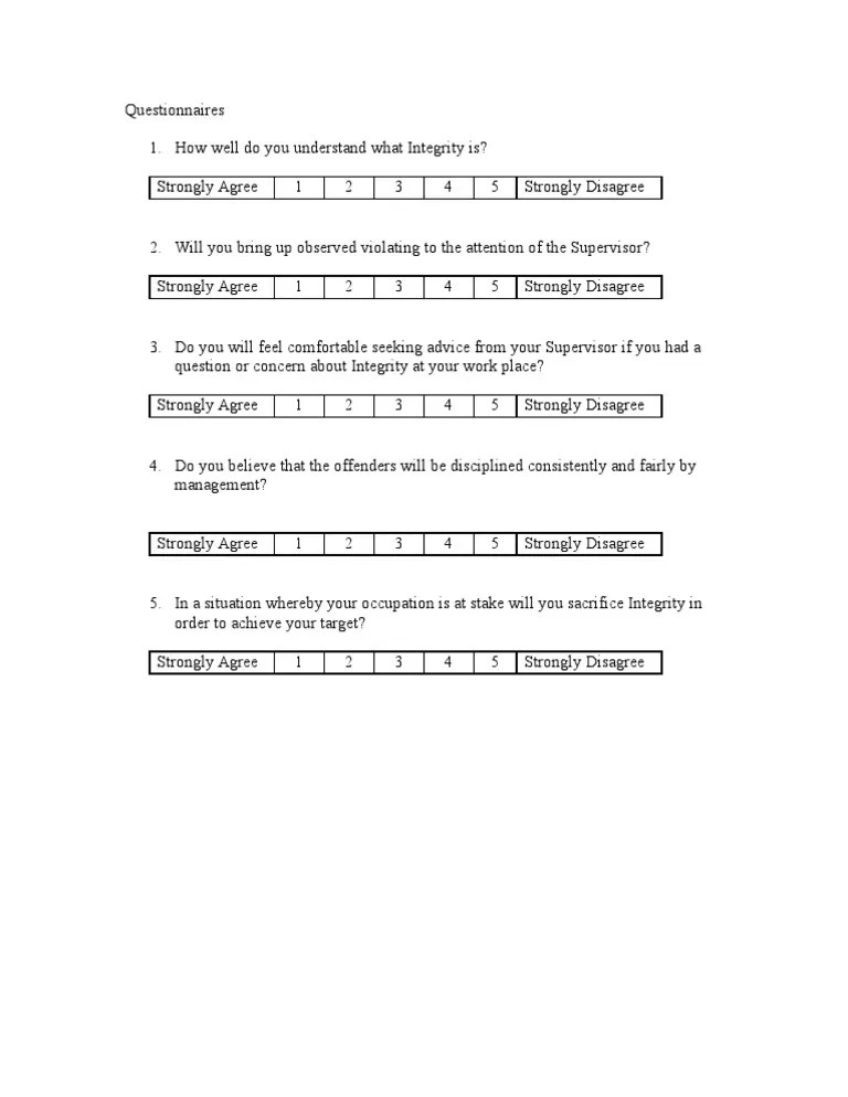 Simple Integrity Questionnaires