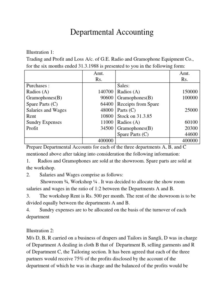Departmental Accounting PDF Expense Debits And Credits