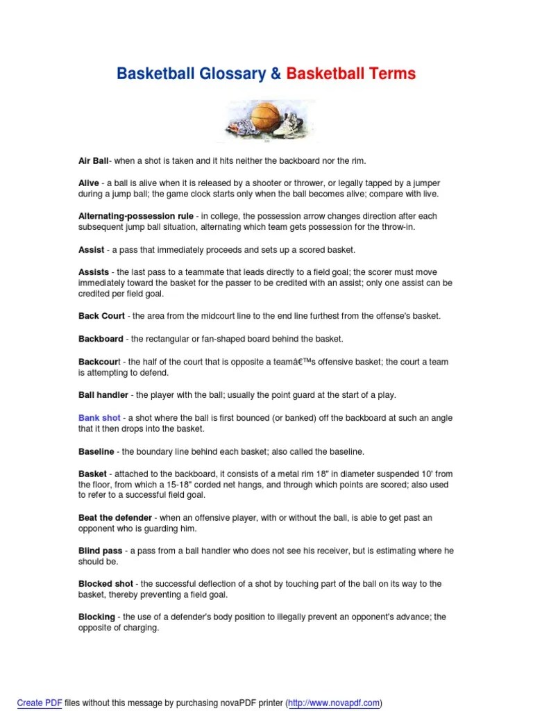Basketball Glossary Basketball Positions Team Sports Free 30day
