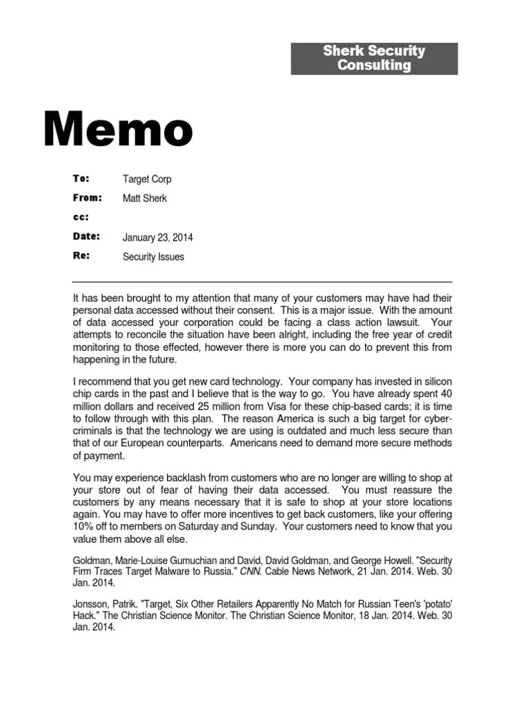 Security Memo PDF Target Corporation Business