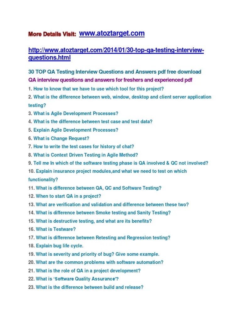 Quality Analyst Interview Questions and Answers Software Testing