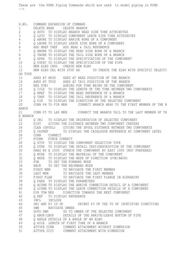 Pdms Piping Commands PDF Gas Technologies Plumbing
