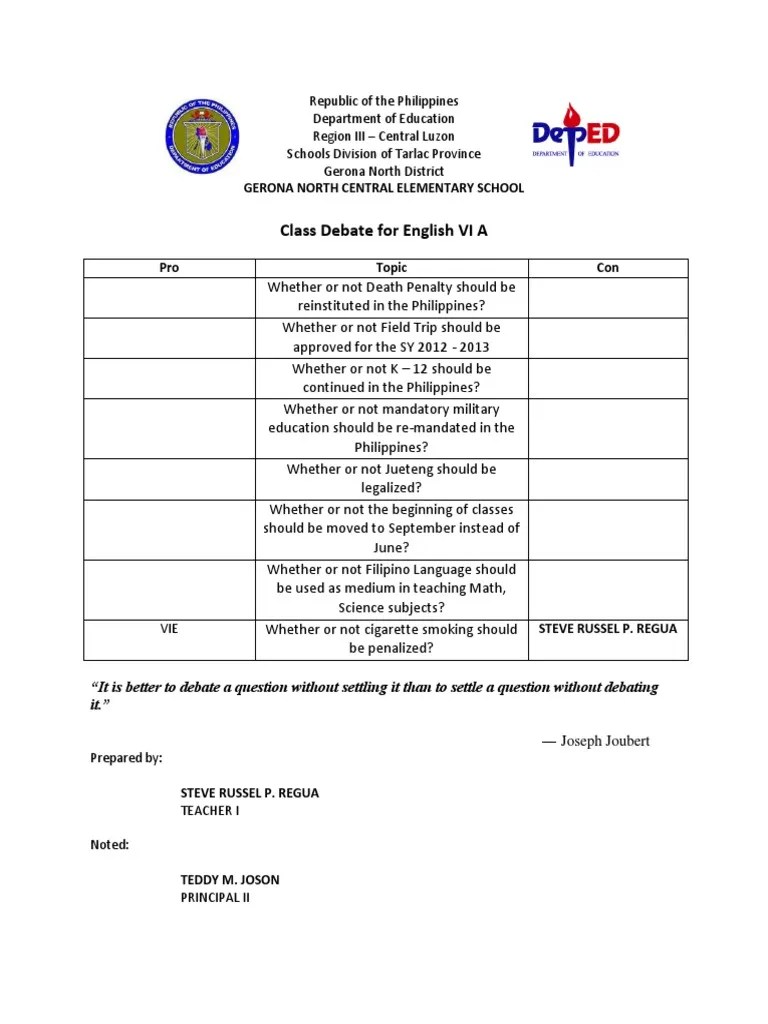 Class Debate Philippines Politics