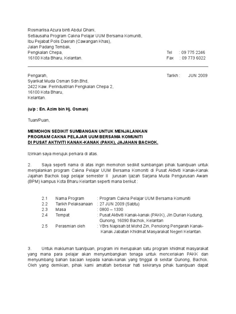 Contoh Surat Mohon Tajaan Baju englshkira