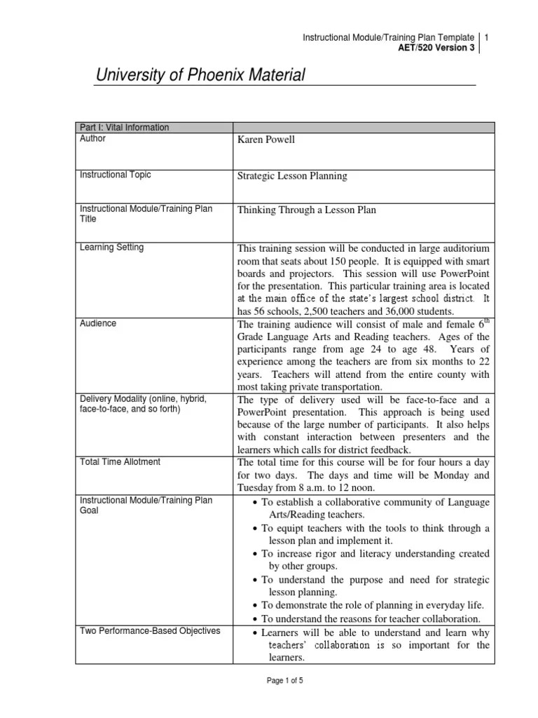 instructional module training plan Lesson Plan Educational Assessment