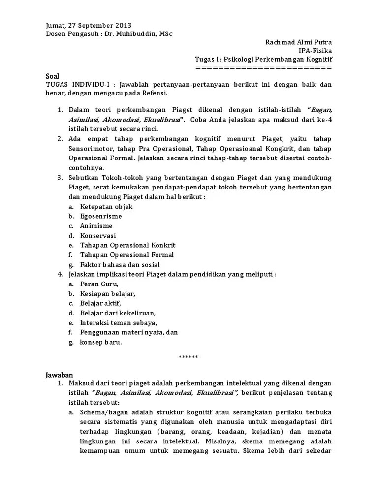 Tugas I Psikologi Perkembangan Kognitif Piaget