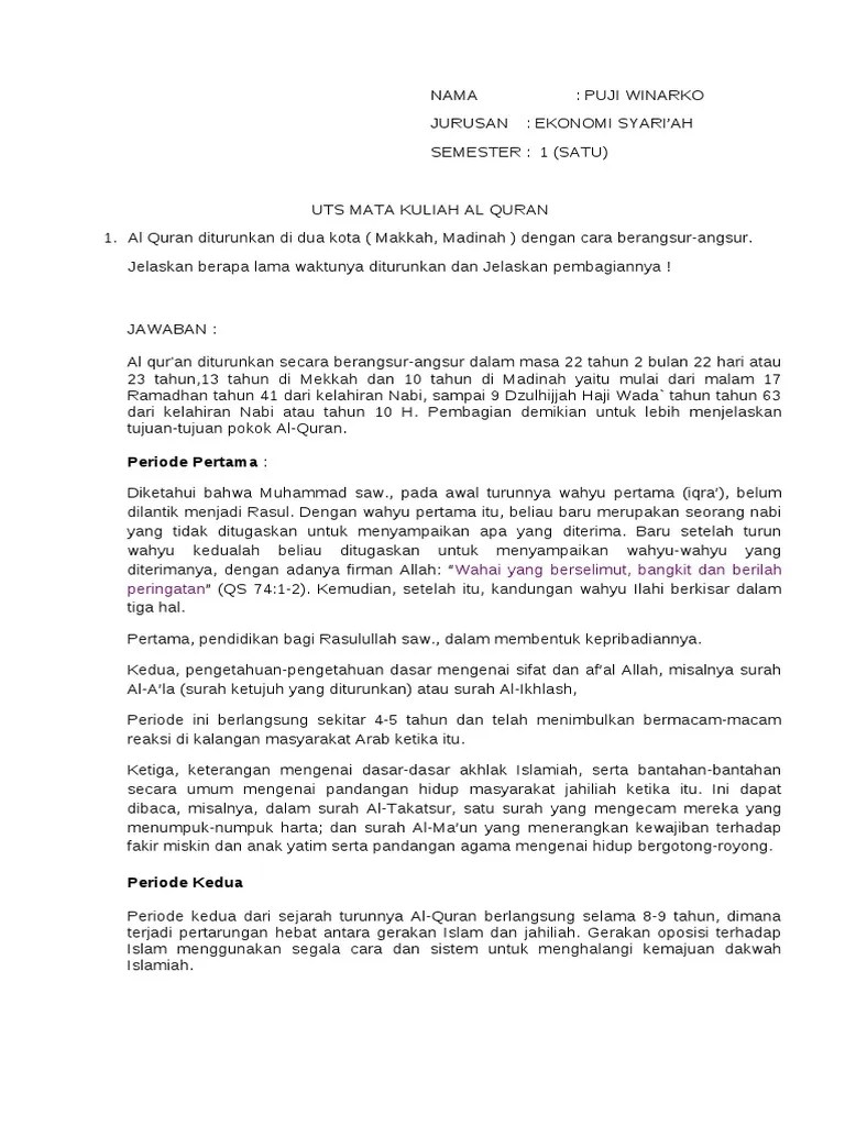 Soal Uts Sejarah Pemikiran Ekonomi Islam