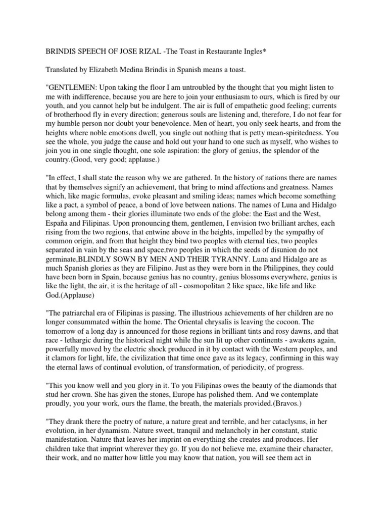 Brindis Speech of Jose Rizal