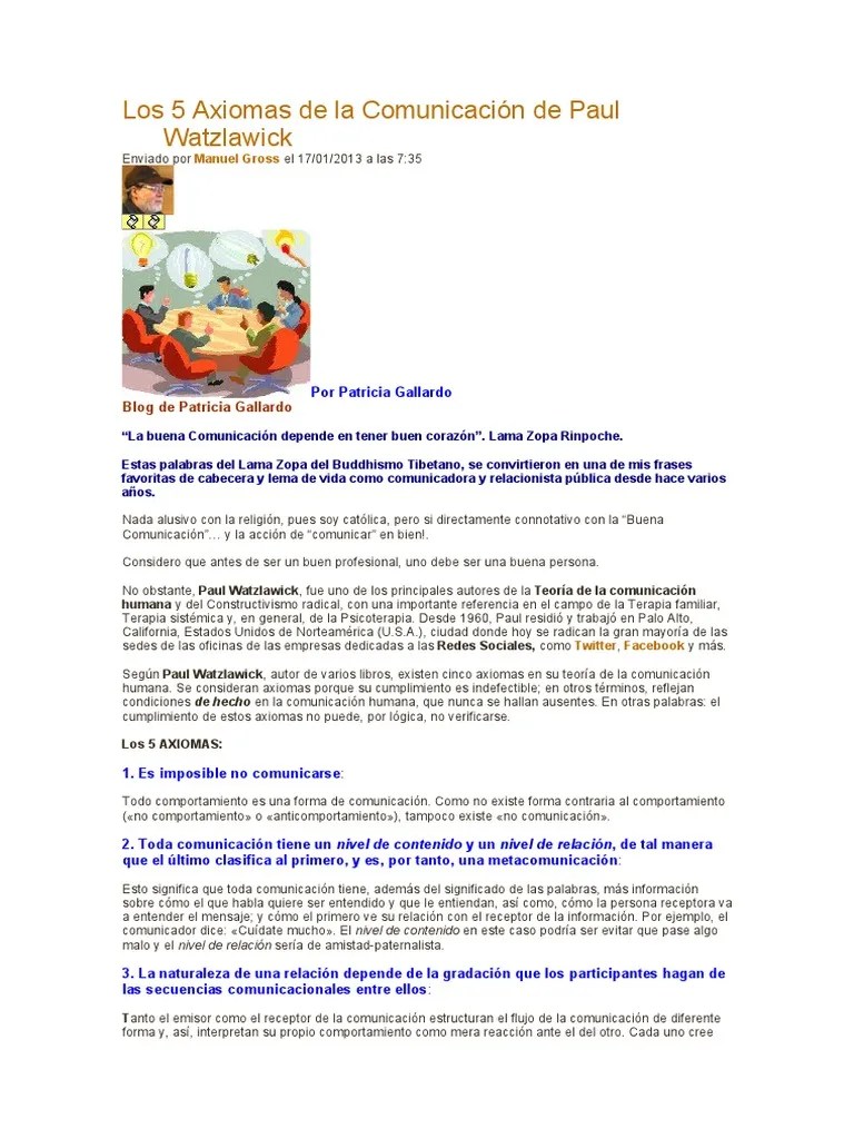 Los 5 Axiomas de la Comunicación de Paul Watzlawick Comunicación