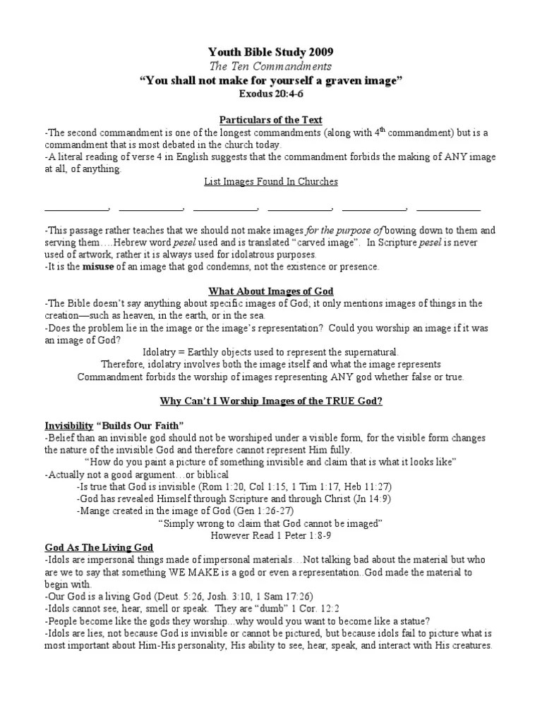 10 Commandments Youth Bible Study "Second Commandment" PDF Ten