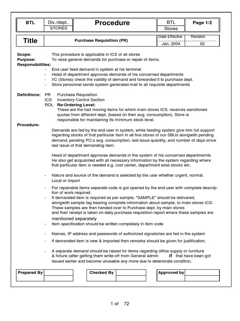 SOP Stores PDF Inventory Verification And Validation