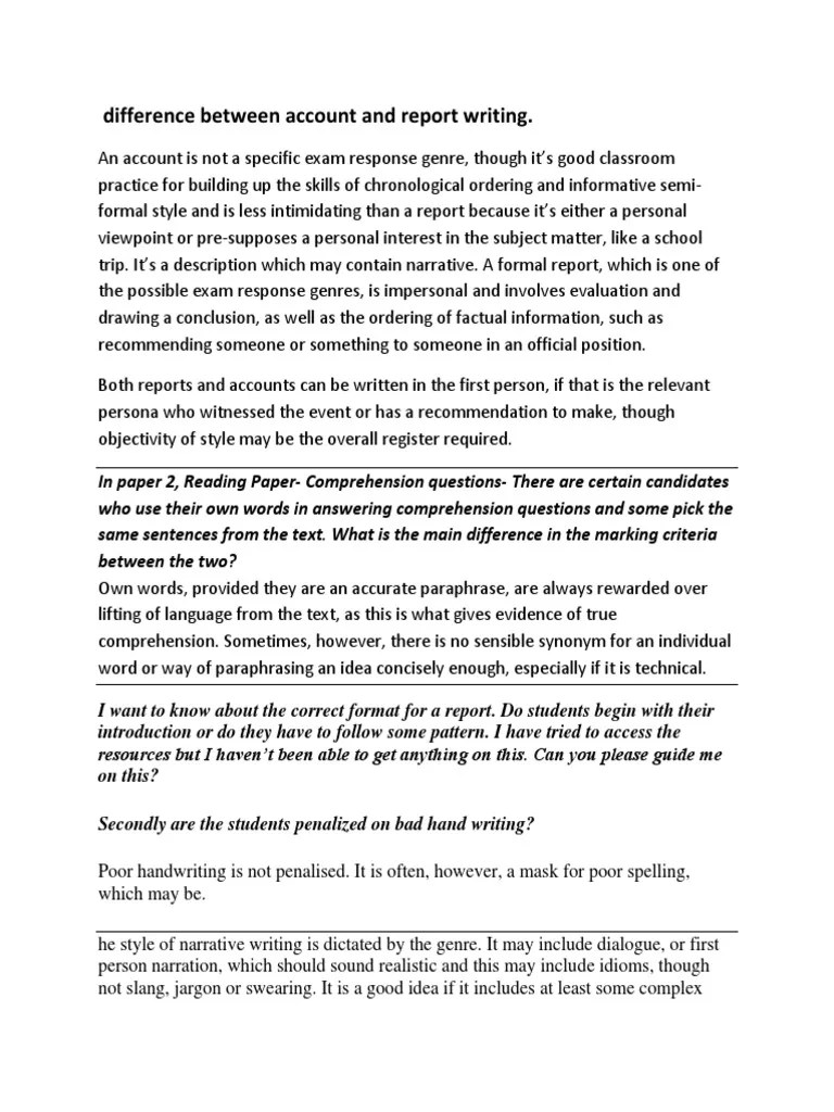 Difference Between Account and Report Writing Reading Comprehension