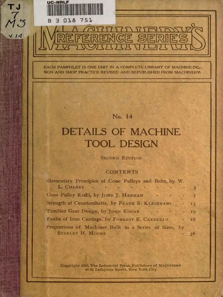 Details of Machine Tool Design PDF